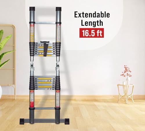 Mytee Products 16.5' Telescoping Aluminum A Frame Ladder with Carry Handle & Tool Tray W41797