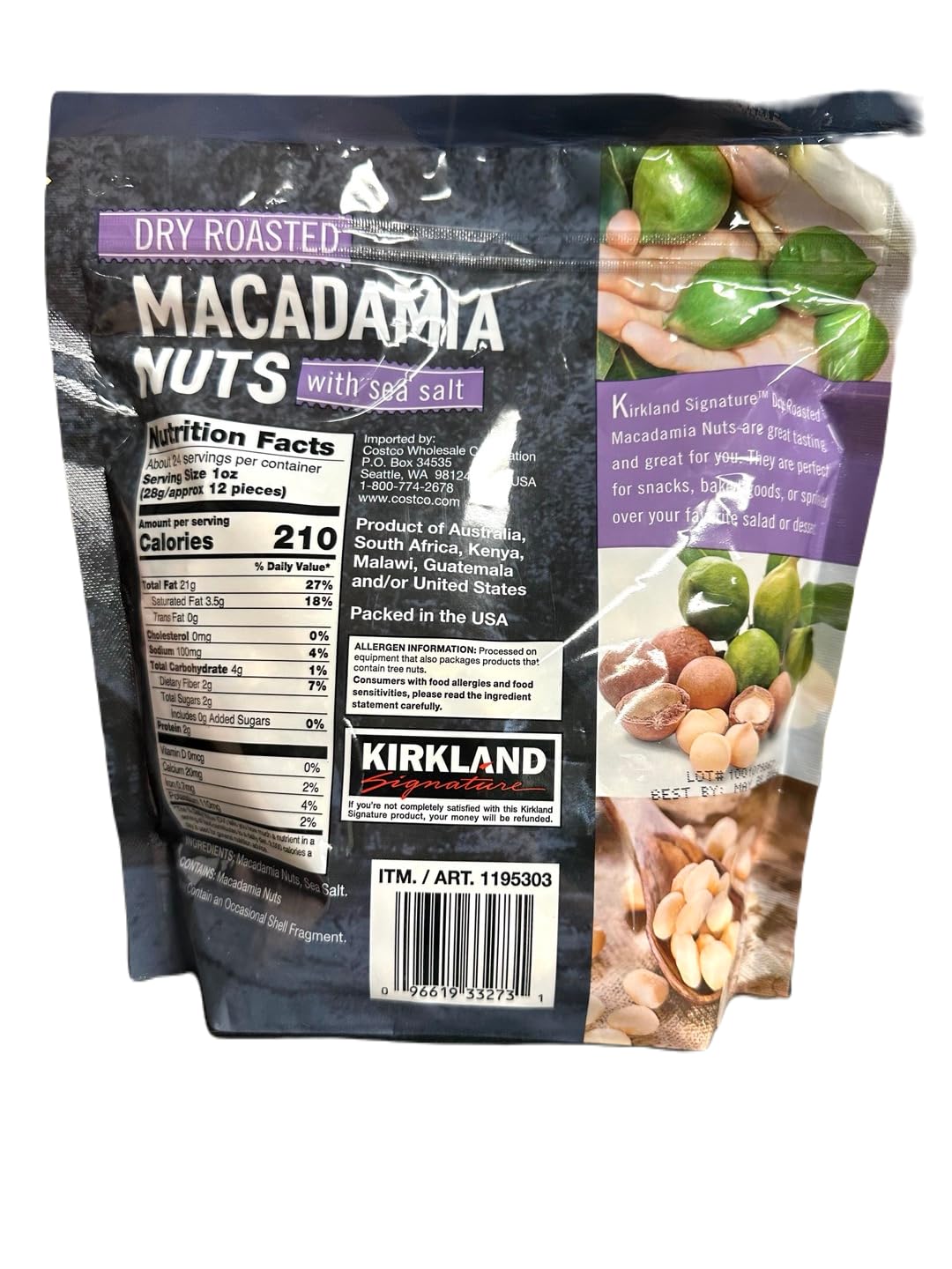 Kirkland Signature Dry Roasted Macadamia Nuts with Sea Salt, 24oz A14236