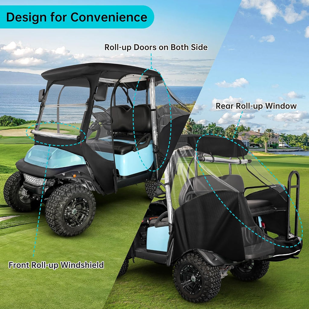 10L0L 4 Passenger Golf Cart Enclosure for Club Car Precedent Short Roof, Clear Windows, 420D Waterproof M640