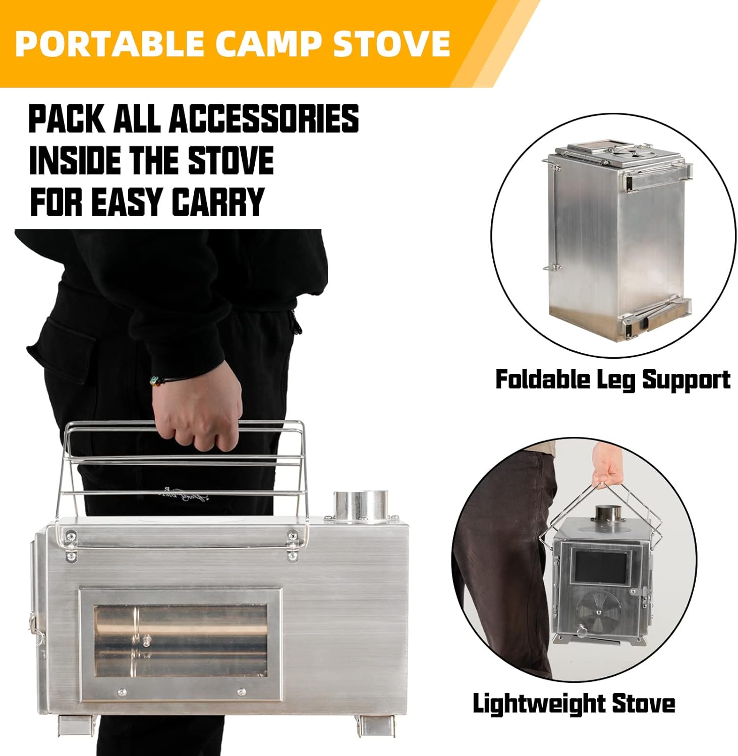GRAVFORCE Camping Stove, Portable Wood Burning Tent Heater with Chimney Pipes M994