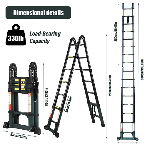15.5FT Telescoping Aluminum Ladder with Triangular Stabilizer L20639