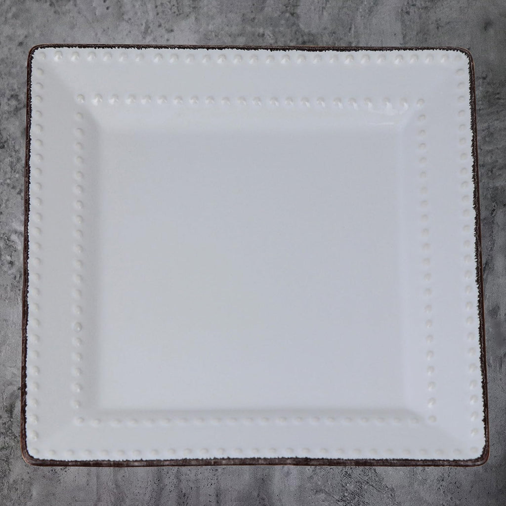 Lorren Home Trends 16 Piece Square Beaded Stoneware Dinnerware Set, White R24131