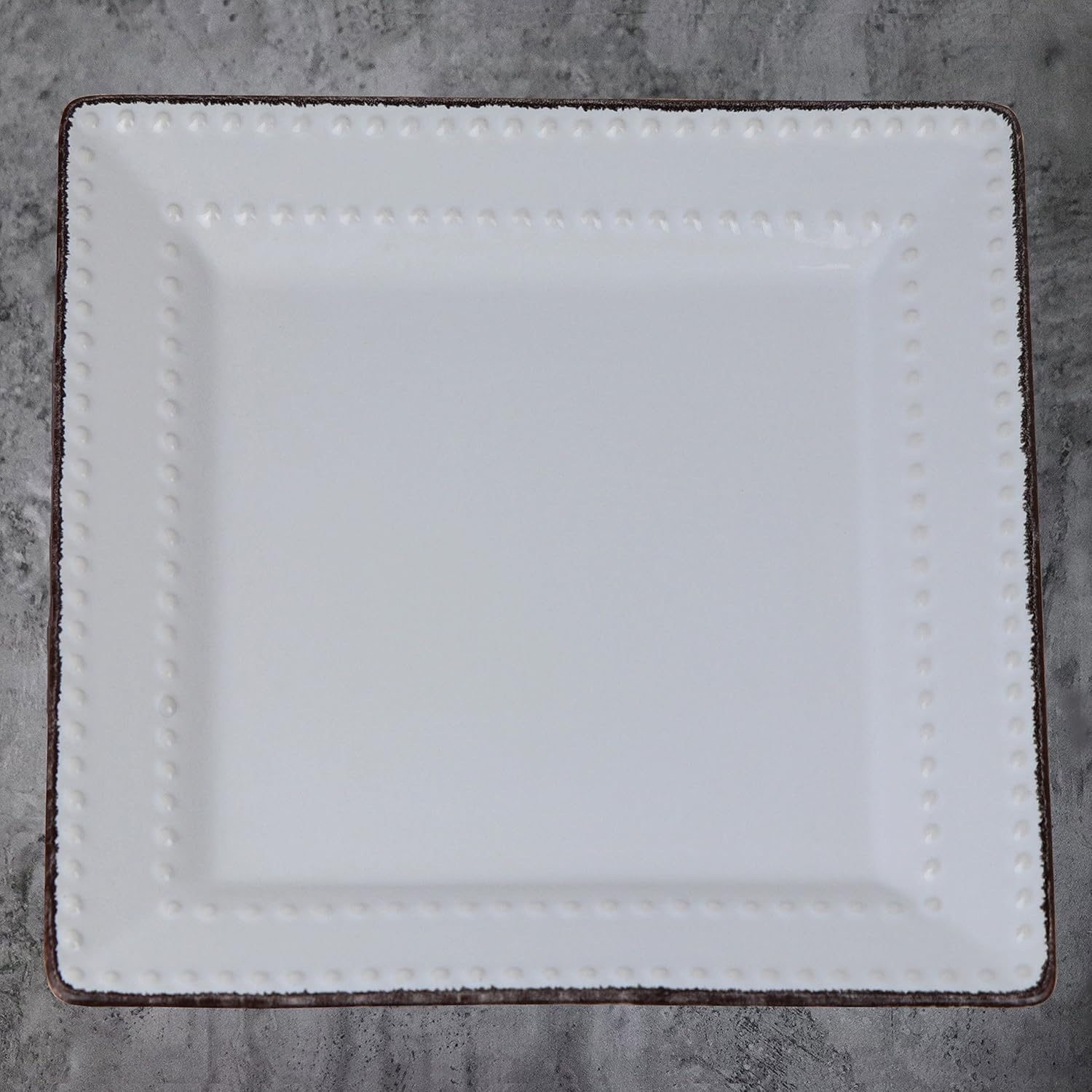 Lorren Home Trends 16 Piece Square Beaded Stoneware Dinnerware Set, White R24131