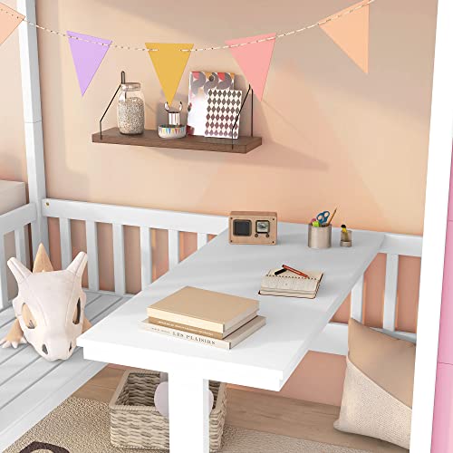 Twin Castle Style Bunk Bed with Slide, Twin-Over-Twin, Solid Wood, Pink M891224