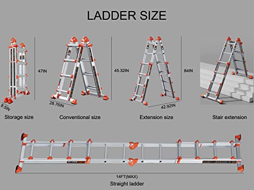 17 Ft Anti-Slip Multi Position Aluminum Ladder, 330 lbs Load, Folding Y8067