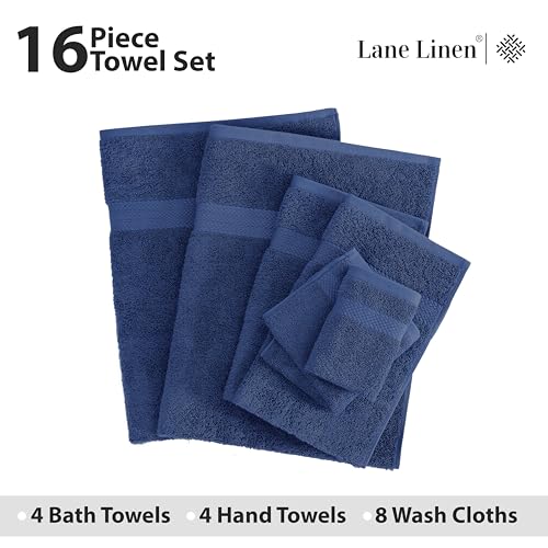 LANE LINEN 16 Piece Cotton Bath Towel Set - Black N7824