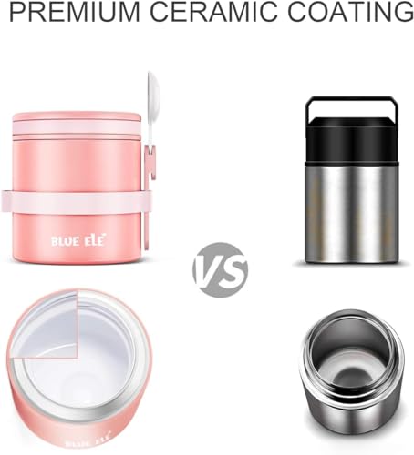 BLUE ELE 13.5oz Vacuum Insulated Thermos Lunch Container with Spoon, Carnation Pink R571160