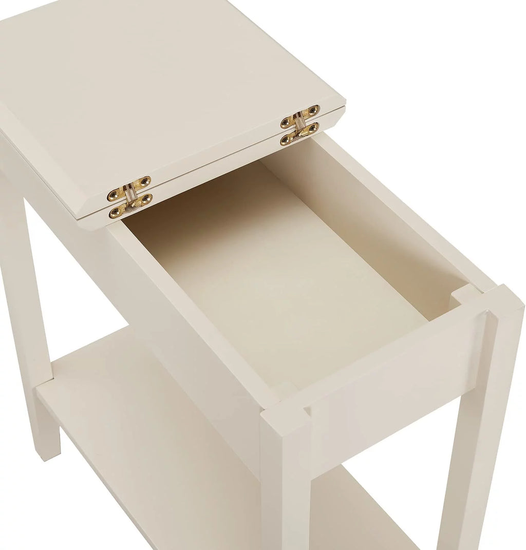 Flip Top Narrow End Table with Storage, Narrow Side Tables for Small Spaces, Slim End Table with Storage Shelf, Skinny Nightstand Sofa Table for Bedroom, Living Room - Cream