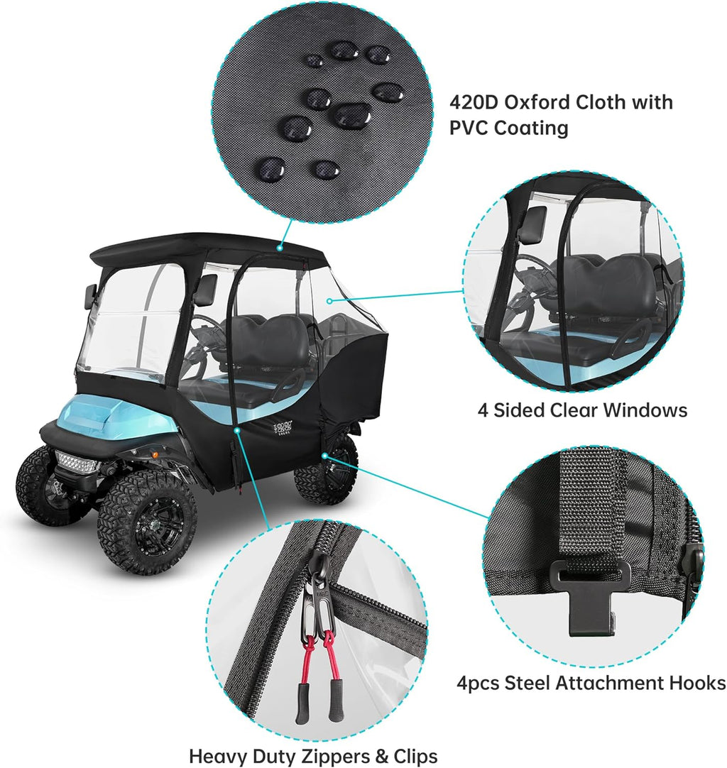 10L0L 4 Passenger Golf Cart Enclosure for Club Car Precedent Short Roof, Clear Windows, 420D Waterproof M640