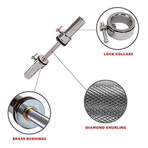 Sunny Health & Fitness Olympic Barbell Bar, 20" Heavy Duty Dumbbell Handle with Locking Collars, Chrome L893