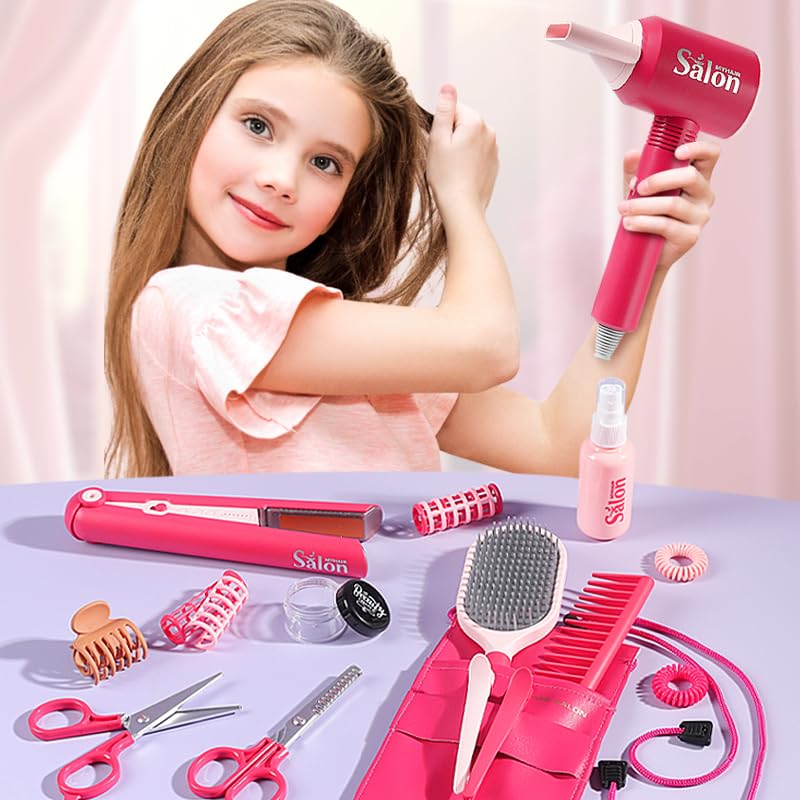 Girls Hair Salon Toys 21Pcs Pretend Play Stylist Kit with Apron and Accessories M525392