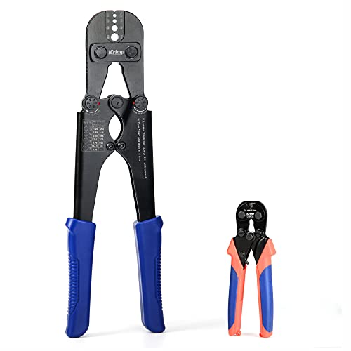 iCrimp Swaging Tool, Wire Rope Crimping Tools for Aluminum Copper Duplex Hourglass Sleeves, Stop Buttons and Ferrules with Built-in Cable Cutter Works from 3/64-inch to 1/8-inch