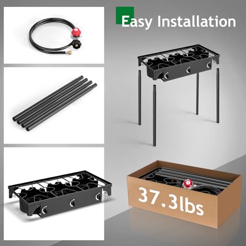 Outvita 3 Burner Propane Gas Stove for Outdoor Cooking, 225,000 BTU Camping Cooker A6505