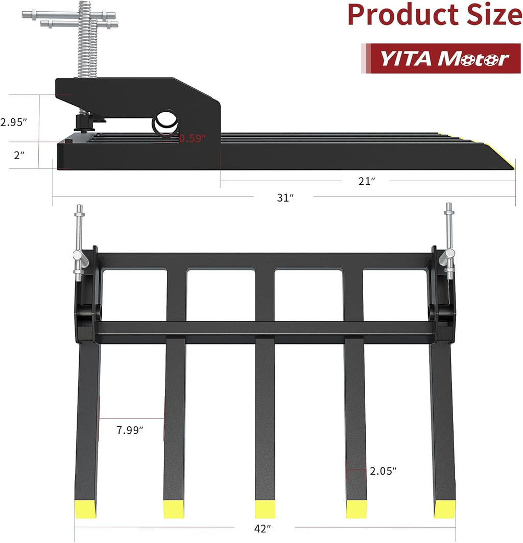 YITAMOTOR Clamp on Debris Forks for 48" Tractor Loader Bucket K56921