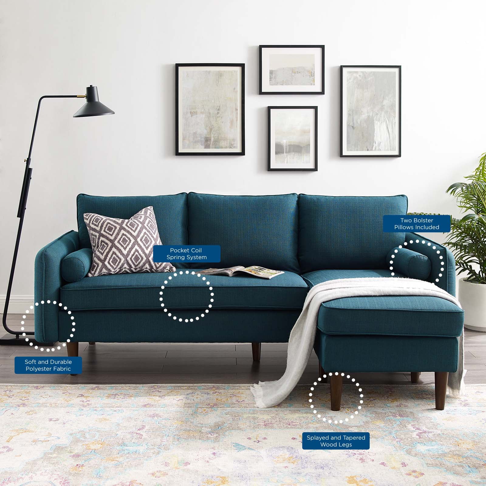 Navy Blue Fabric Sectional Sofa Set C37521