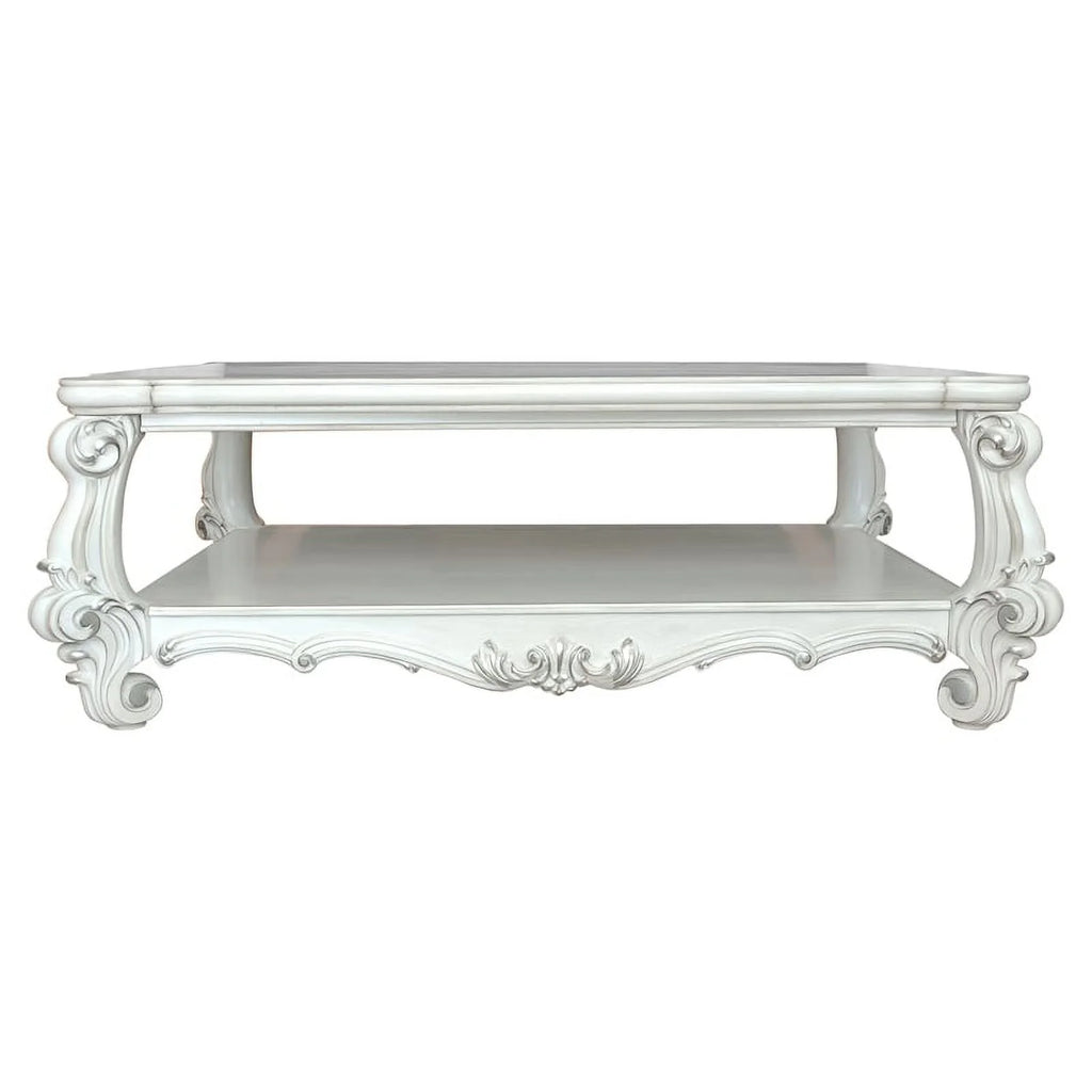 Bowery Hill Rectangular Wood Coffee Table with Bottom Shelf, Bone White O4752
