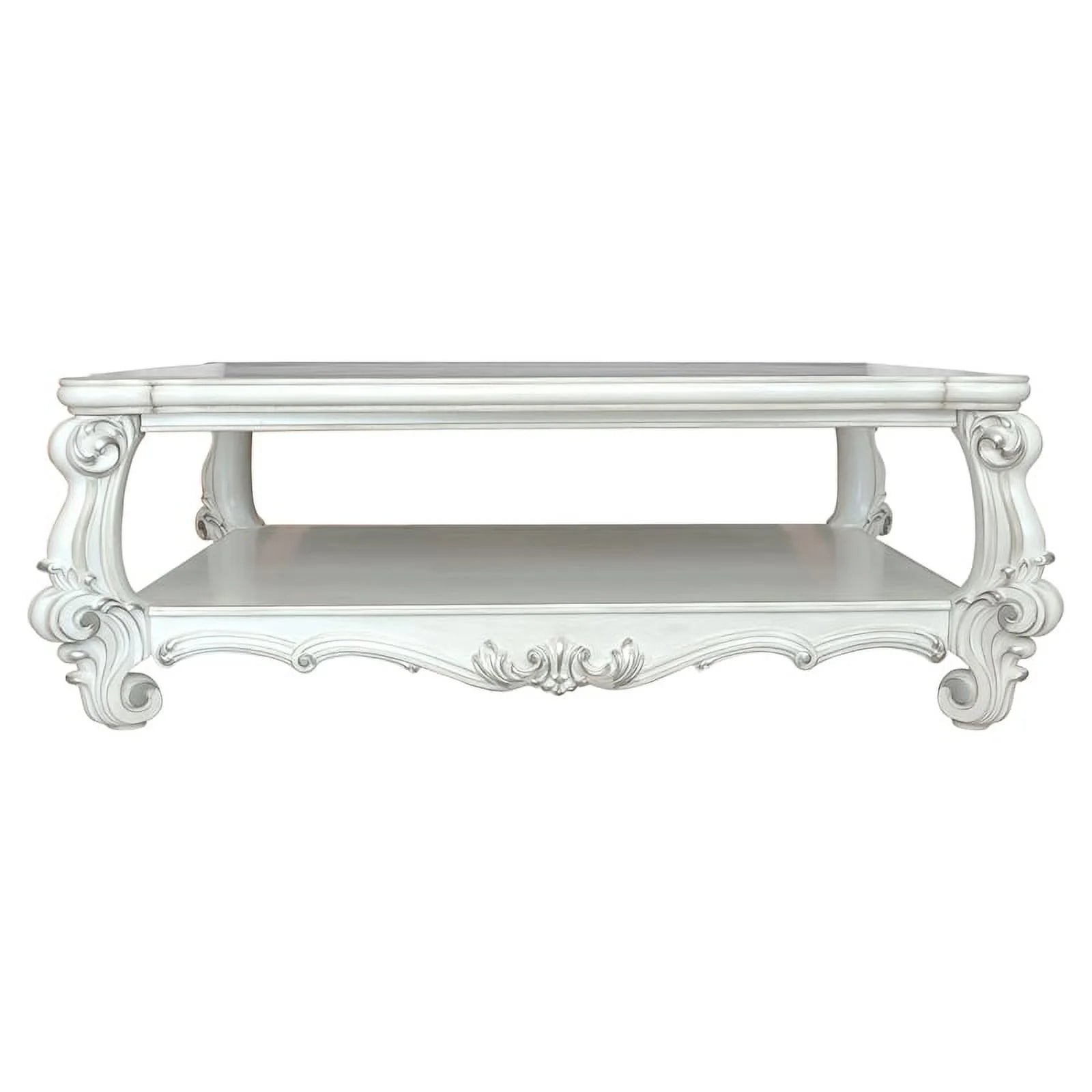 Bowery Hill Rectangular Wood Coffee Table with Bottom Shelf, Bone White O4752