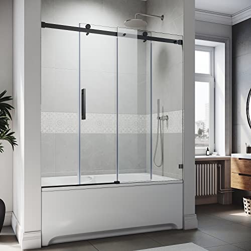 SUNNY SHOWER Frameless Sliding Tub Door 58.5-60" W x 62" H Matte Black V628174