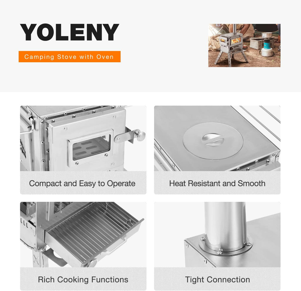 YOLENY Wood Stove with Chimney Pipes and Carry Bag for Camping, Hiking, Backpacking F475