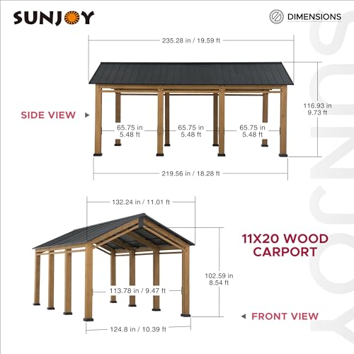Sunjoy Carport 11 x 20 ft Wood Gazebo with Metal Roof Y747855