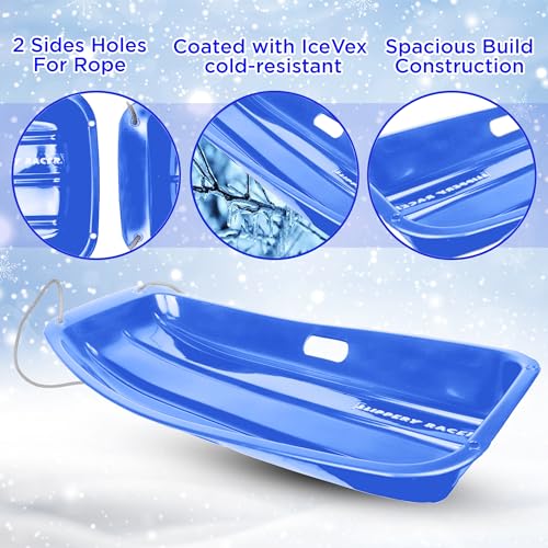Downhill Sprinter Kids Plastic Toboggan Snow Sled with Pull Rope, Blue J4152