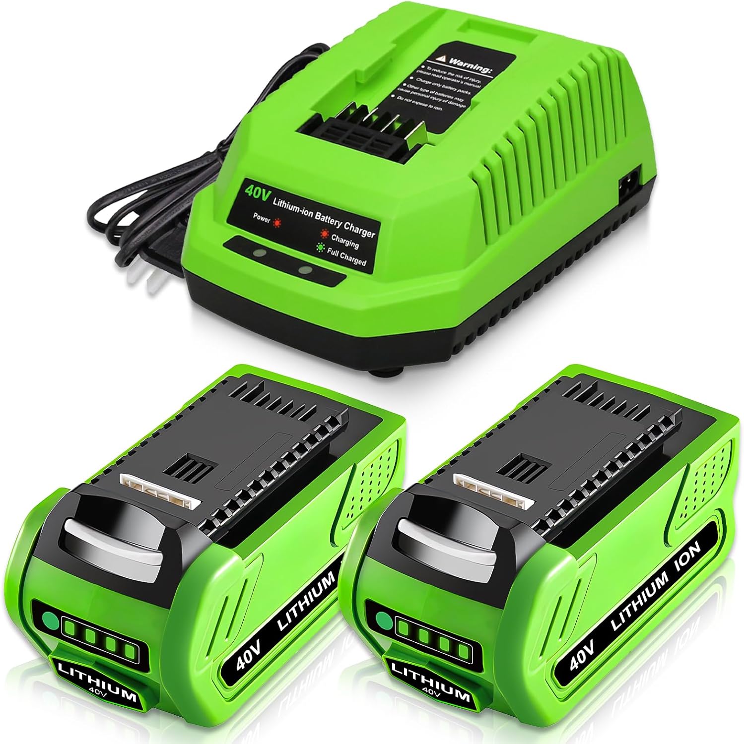 2-Pack 40 Volt 6.0Ah Lithium ion 29462 29472 Battery and 29482 Charger Compatible with Greenworks 40V Battery 29462 29472 G-MAX Power Tools 29252 20202 22262 25312 25322 20642 22272 27062