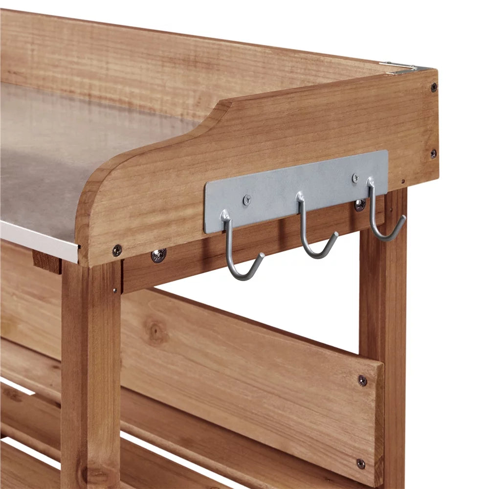 Easyfashion Outdoor Potting Bench Table with Storage Shelf, Brown L604417