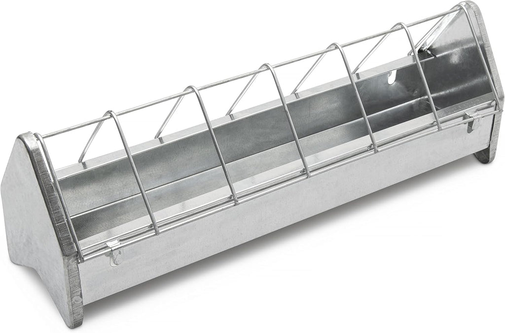 Chicken Feeder Trough. 15" Galvanized Metal Poultry Feed Tray with Removable Anti Roosting Guard for Chicks Turkeys Hens Quails Pigeons and Ducks.