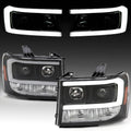 HECASA LED Projector Headlights Compatible with 2007-2014 GMC Sierra 1500 2500HD 3500HD LED Tube Bar Replacement for GM2502283 GM2503283 Headlamps Assembly Clear Lens Black Housing