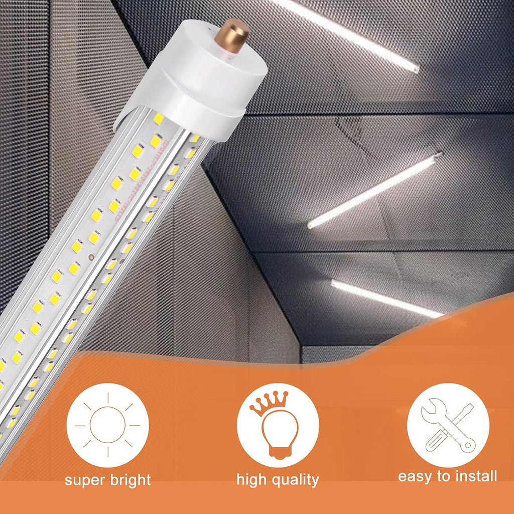 8ft LED Bulbs 90W 5000K T8 T10 T12 Fluorescent Replacement, FA8 Single Pin V Shaped Tube Light, 8 Pack B3429