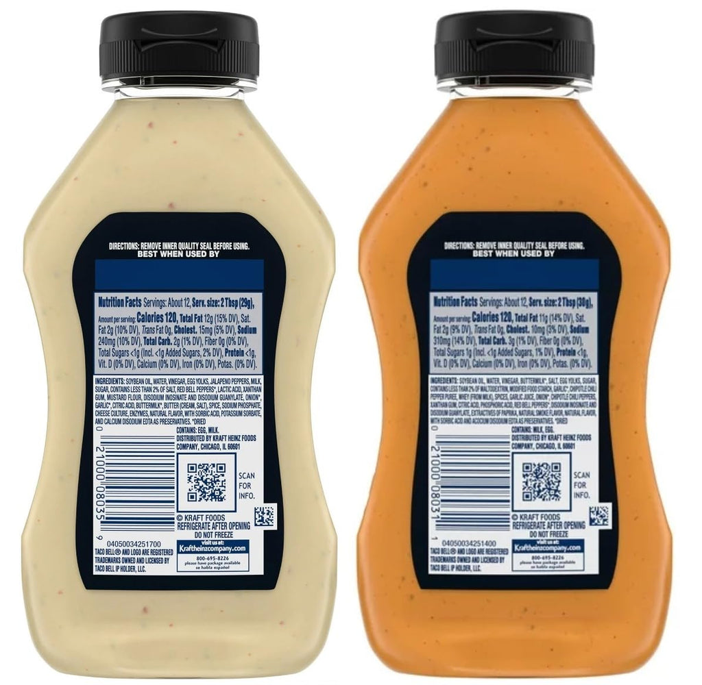 Taco Bell Creamy Chipotle Sauce & Creamy Baja Sauce, 12 Oz Each Q8442
