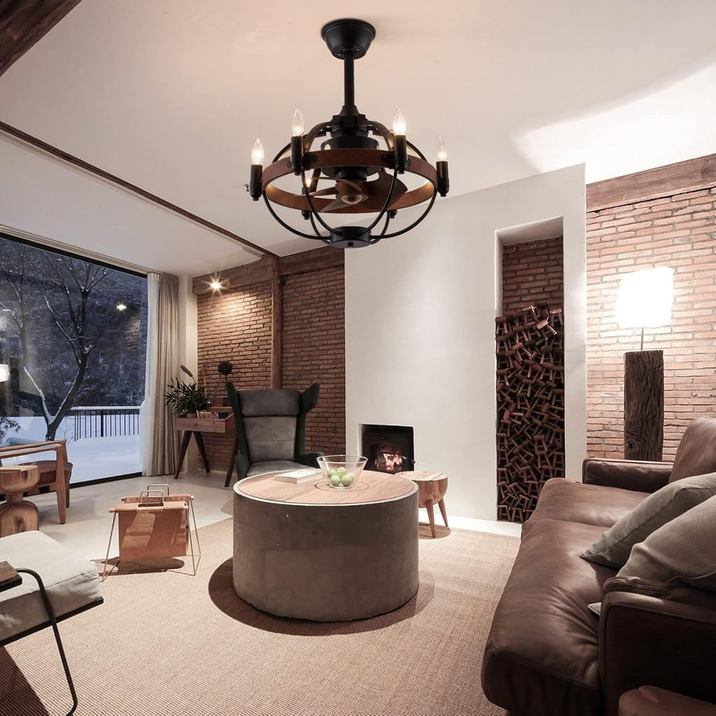 OUKANING Farmhouse Enclosed Ceiling Fan with Light and Remote Control, 22 inches B4403