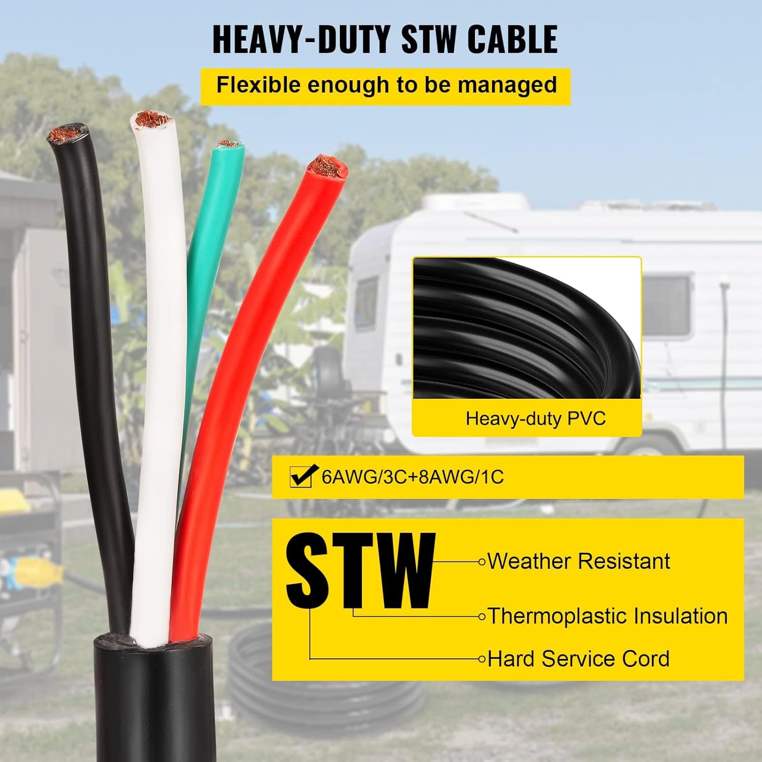 Vevor 30Ft 50Amp Generator Extension Cord 6 Gauge STW N14-50P to Bare Wire Q200