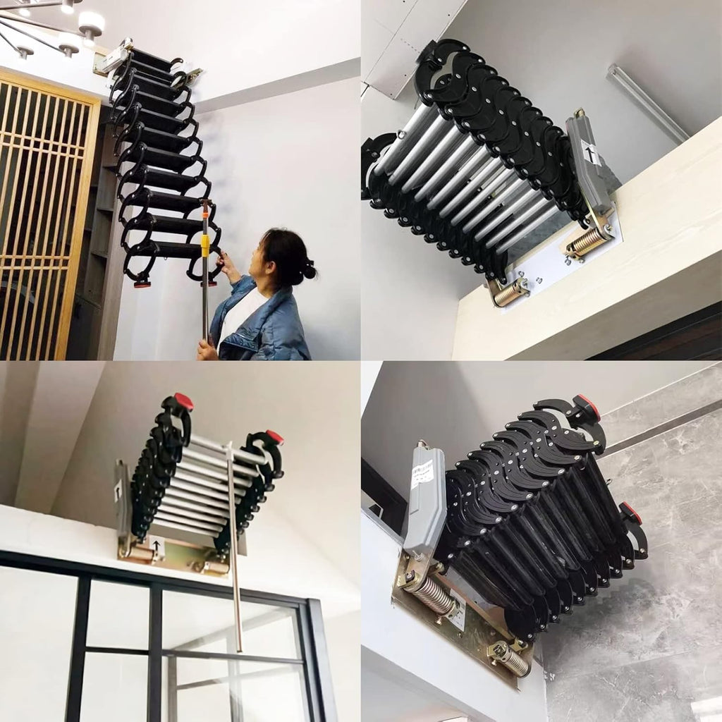 TECHTONGDA Folding Attic Ladder, 12 Steps Alloy, 9.8ft Max Height F60108