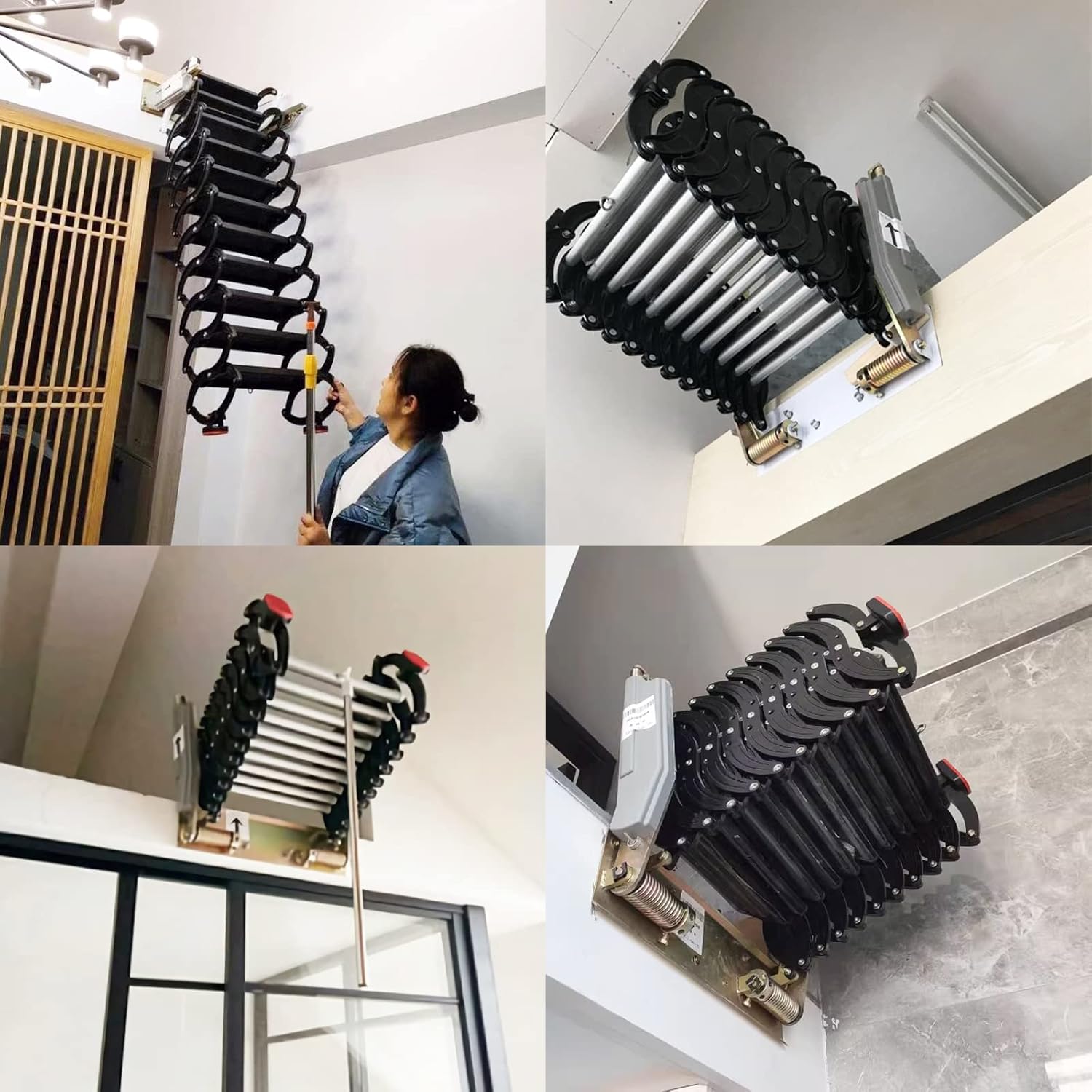 TECHTONGDA Folding Attic Ladder, 12 Steps Alloy, 9.8ft Max Height F60108