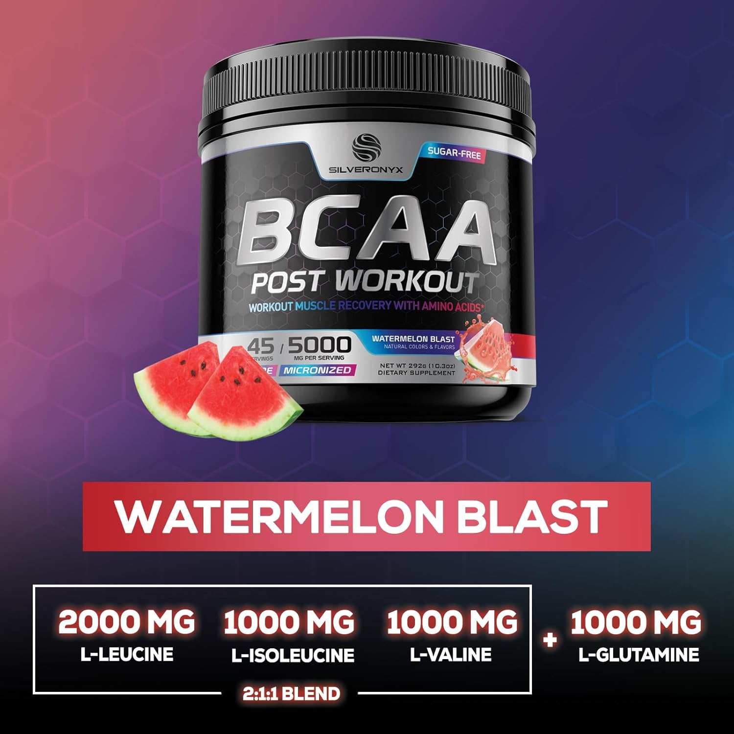 Amino Muscle Recovery Powder with BCAAs - Post Workout Drink for Men & Women - Watermelon, 45 Servings F526172