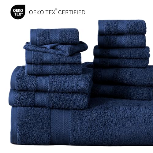 LANE LINEN 16 Piece Cotton Bath Towel Set - Black N7824