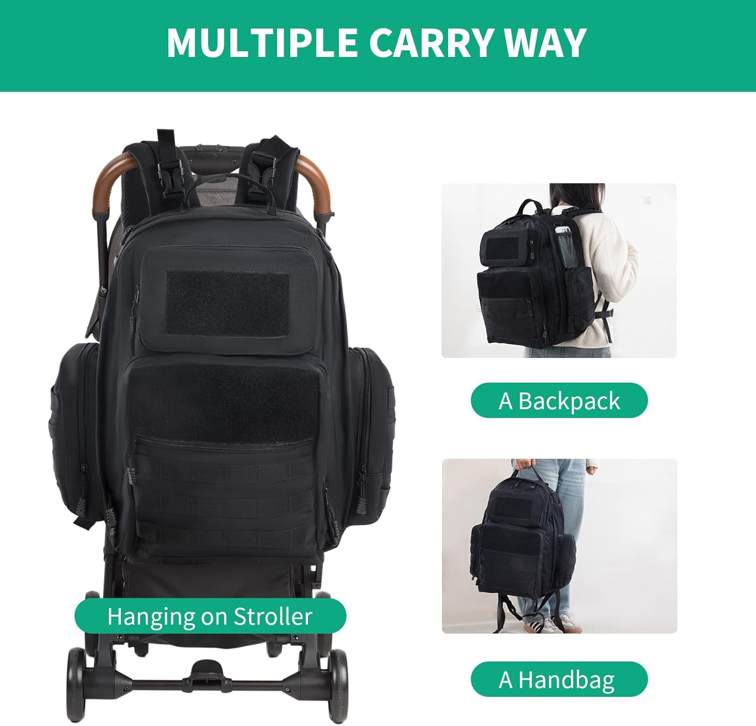 Tactical Diaper Bag Backpack for Dad with Changing Station, Black V2896