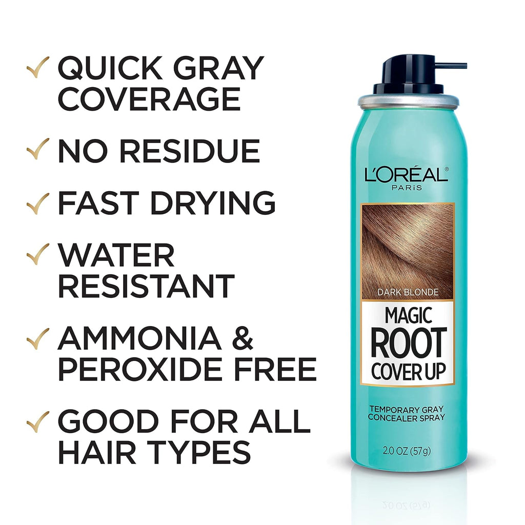 L'Oreal Paris Magic Root Cover Up Gray Concealer Spray, Light Brown and Dark Blonde, 2 oz. Bundle U61664
