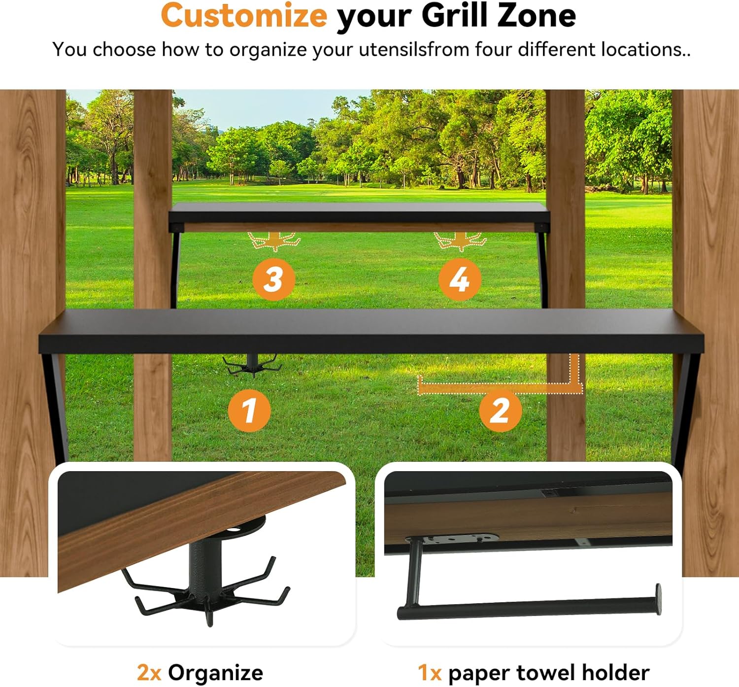 Modern Shade Grill Gazebo 6' x 8' with Cedar Wood Frame and Steel Roof D8535