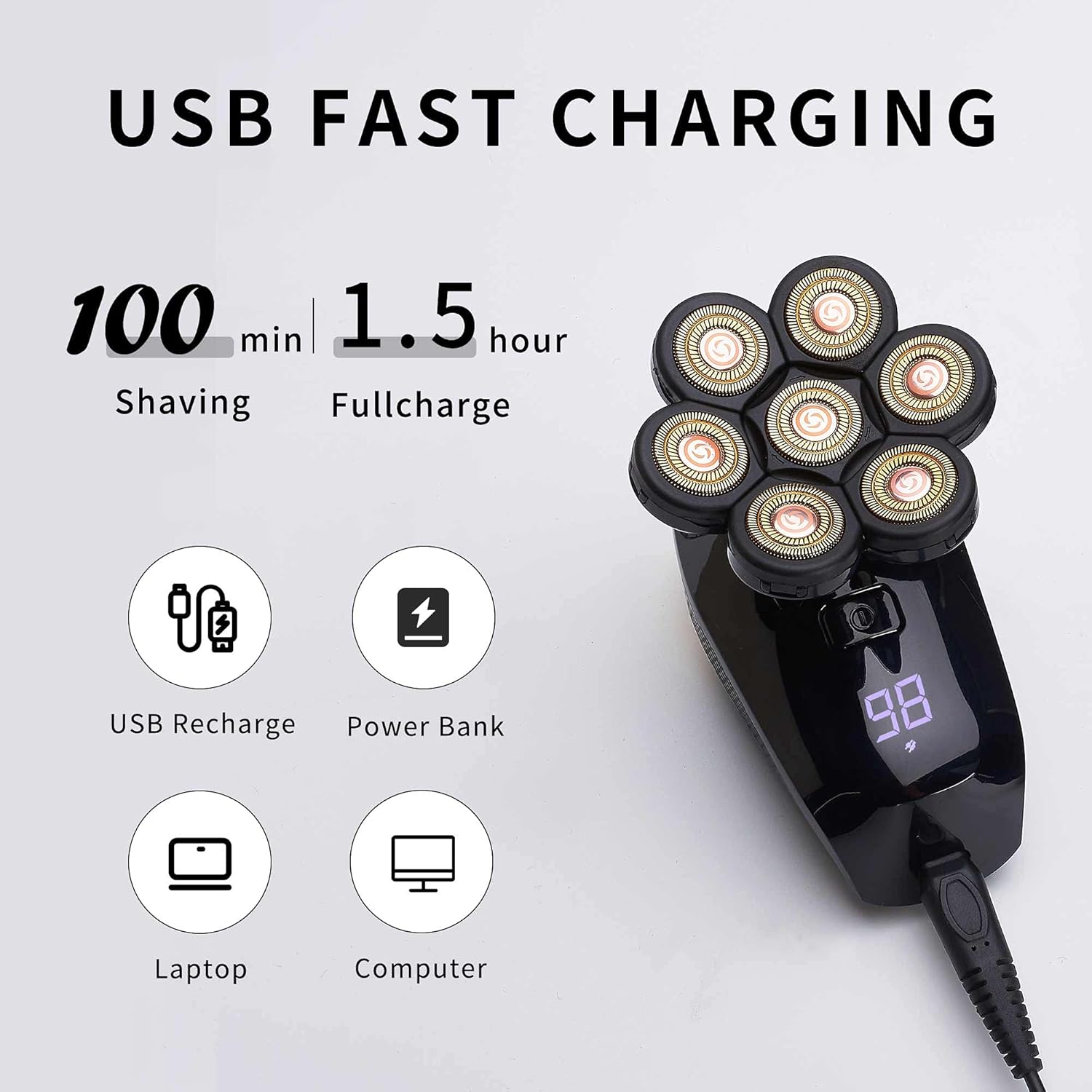 Head Shavers for Bald Men Electric Rotary 5 in 1 Grooming Kit, Rechargeable Waterproof S315