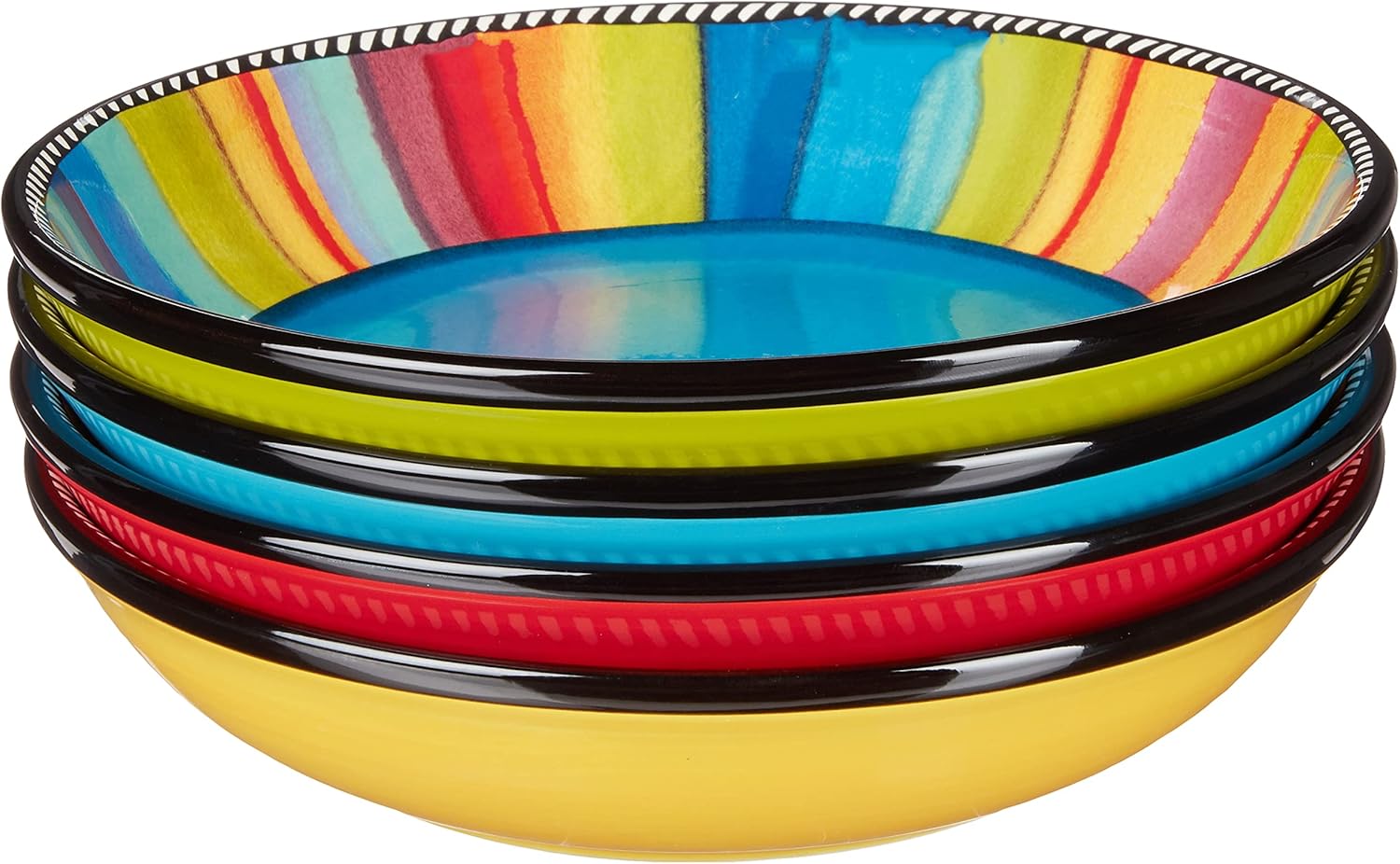 Certified International Sierra 9" Soup/Pasta Bowl, Set of 4 Assorted Designs, Multicolor
