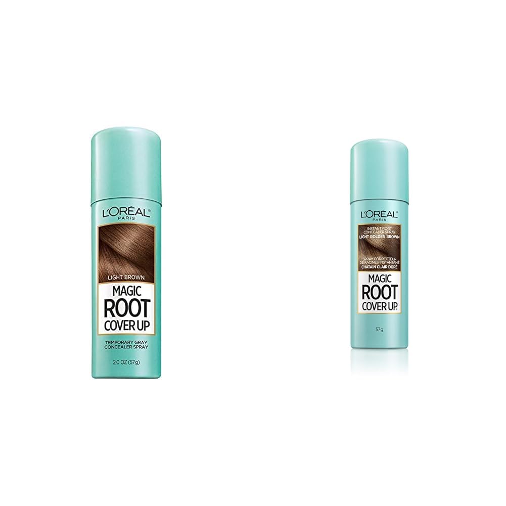 L'Oreal Paris Magic Root Cover Up Gray Concealer Spray Light Brown and Light Golden Brown 2 oz. Bundle(Packaging May Vary)