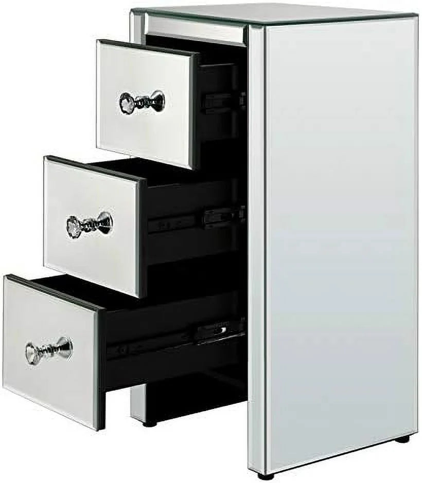 RUNFAYBIU Mirrored Nightstand with 3 Drawers and Crystal-Style Knobs E8054