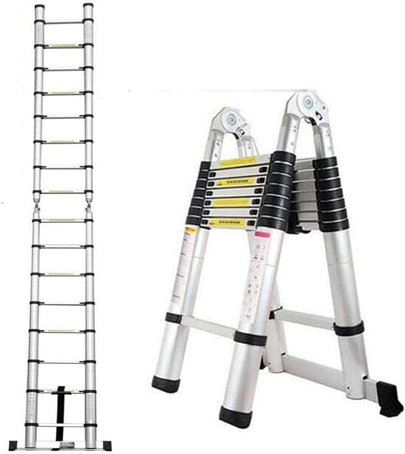 16.5FT/5M(2.5+2.5m) Household Ladder Telescopic Aluminum Extension 16 StepsLadder with Slip-Proof Feet 330lbs Max Capacity, EN131 Standard