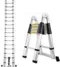 16.5FT/5M(2.5+2.5m) Household Ladder Telescopic Aluminum Extension 16 StepsLadder with Slip-Proof Feet 330lbs Max Capacity, EN131 Standard