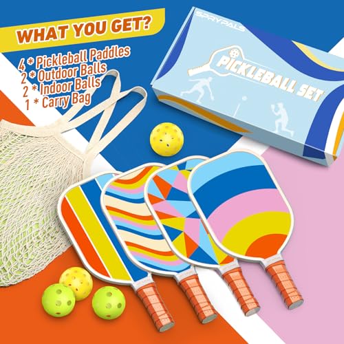 Pickleball Paddles Set of 4, USAPA Approved Wood with Balls and Carry Bag S59916
