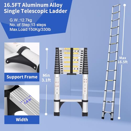 Telescoping Ladder 16.5 FT Aluminum with Triangle Stabilizers G1368