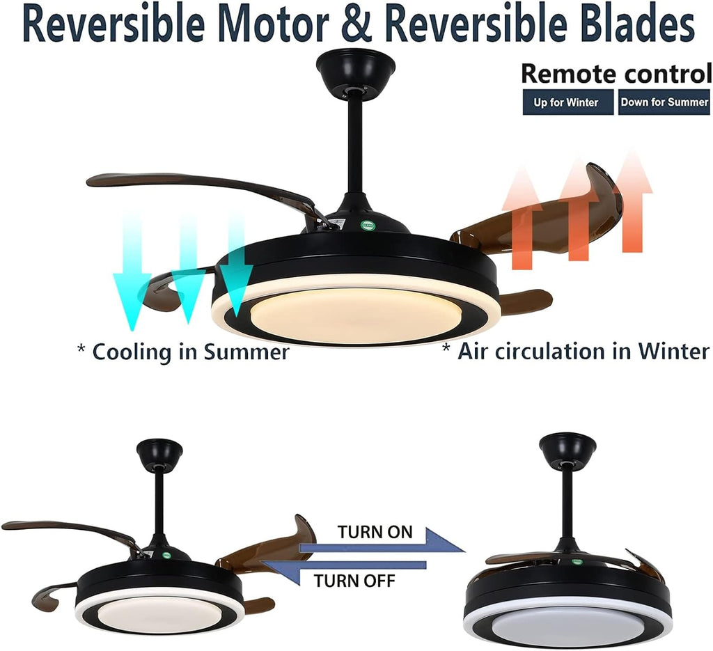 OUKANING 42 Inch Retractable Ceiling Fan with Lights and Remote Y518092