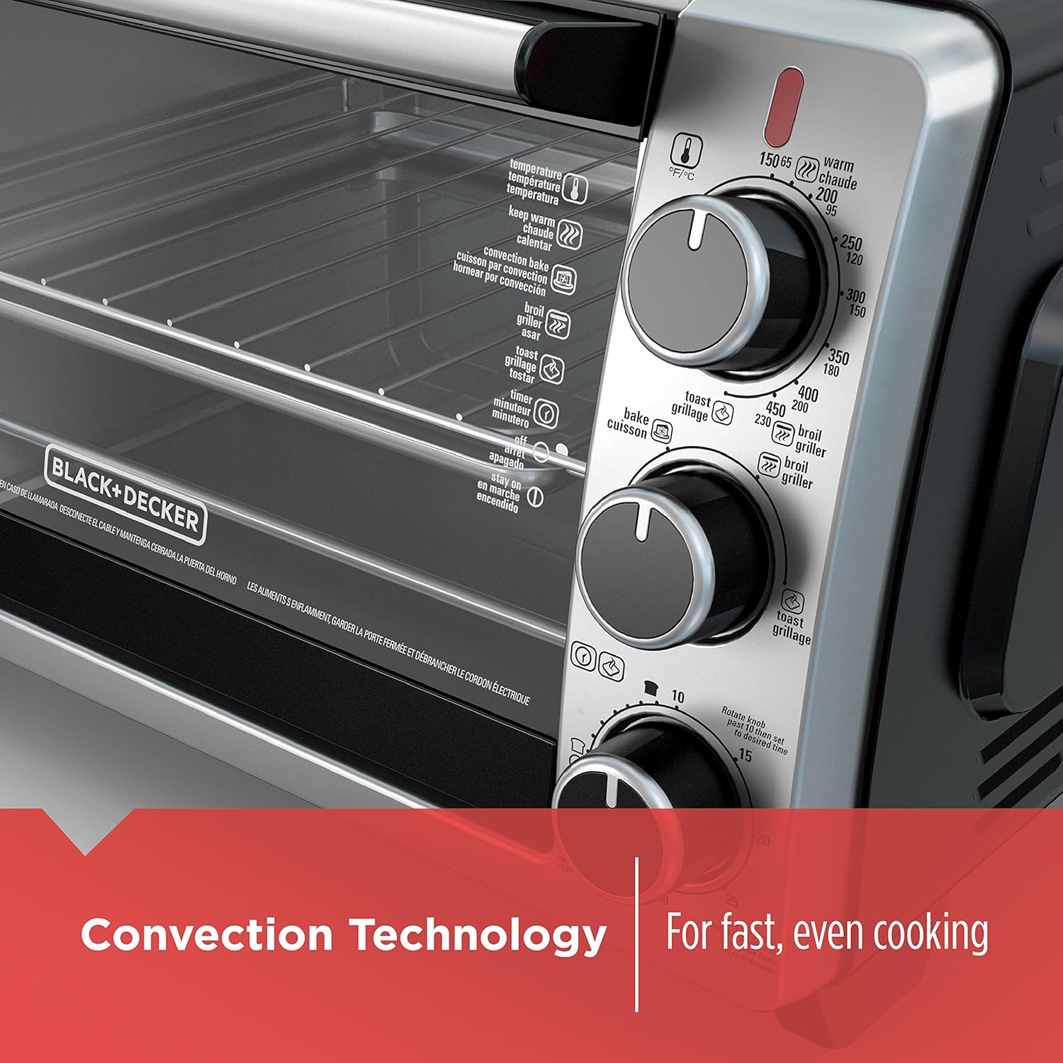 BLACK+DECKER TO1950SBD 6-Slice Convection Oven, Black/Silver I657523